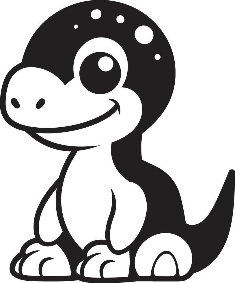 Playful Dino Charm Cute Black Sweet Dino Grin Black Cartoon vector