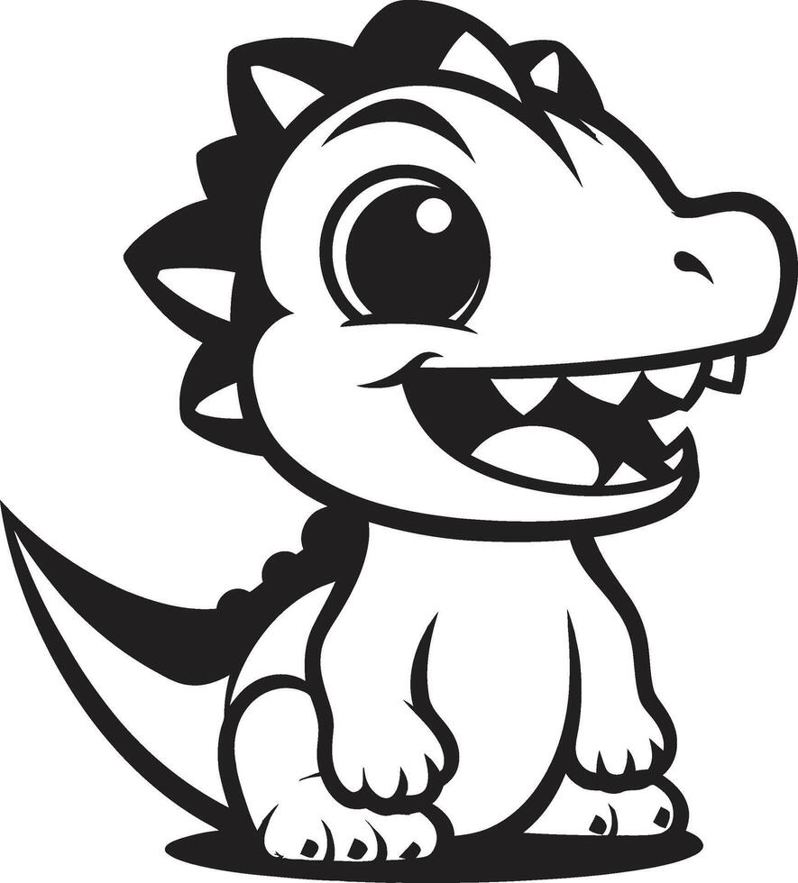 Playful Dino Charm Cute Black Cartoon Sweet Dino Grin Black vector