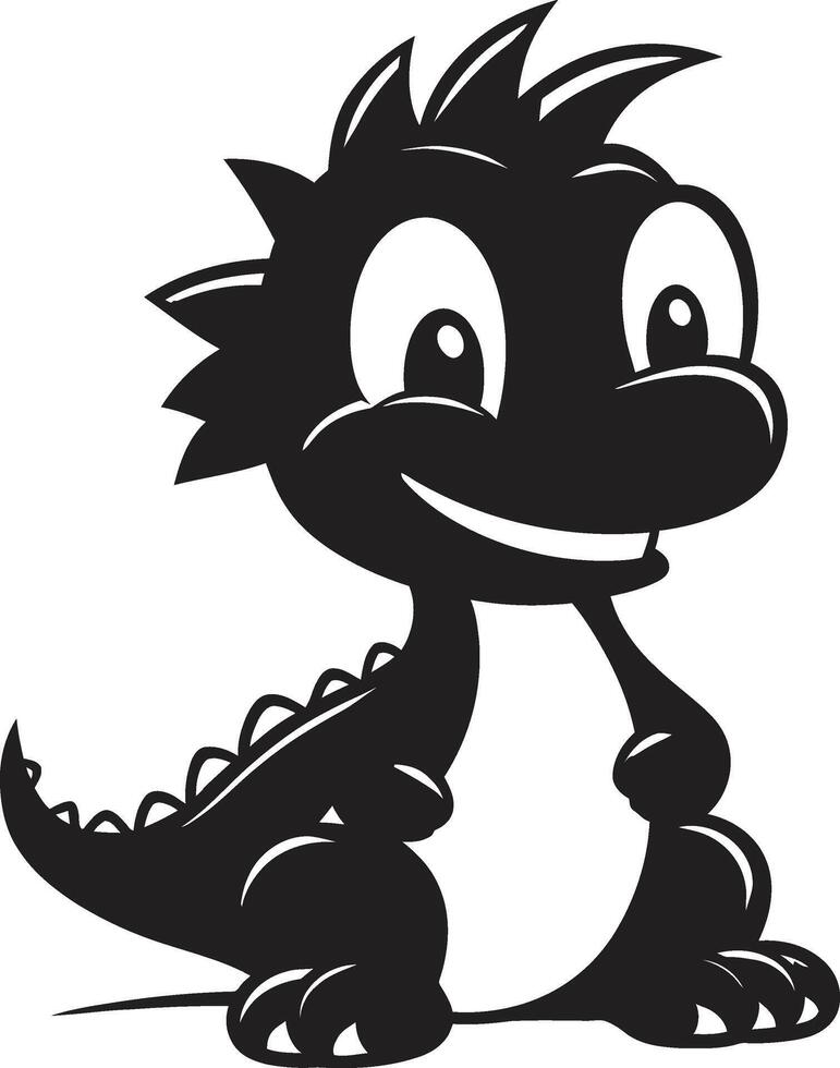 Charming Dino Elegance Black Friendly Dino Face Black vector