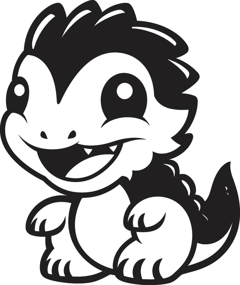 Cartoon Dino Cutie Black Smiling Dino Charm Black vector