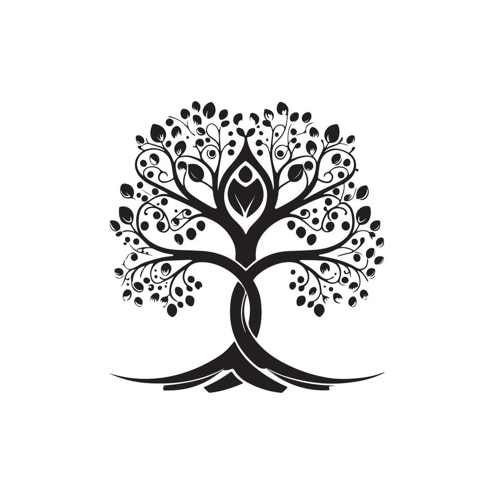 Silhouette tree on white background. vector