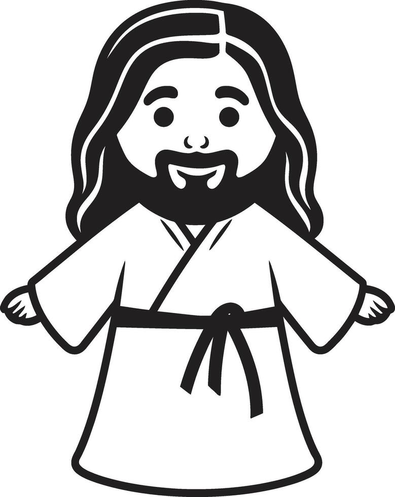 Divine Innocence Cute Jesus in Black Comforting Presence Cartoon Jesus vector