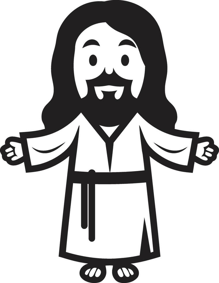 Sacred Light Cartoon Jesus in Black Heavenly Compassion Cute Black vector