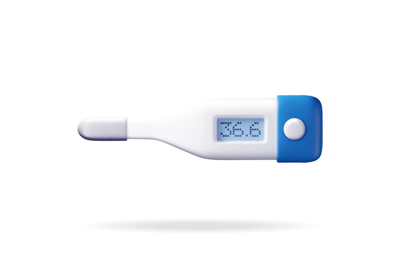 3d electronic thermometer for measuring isolated. Render digital thermometer showing temperature. Healthcare, hospital and medical diagnostics. Urgency and emergency services. vector