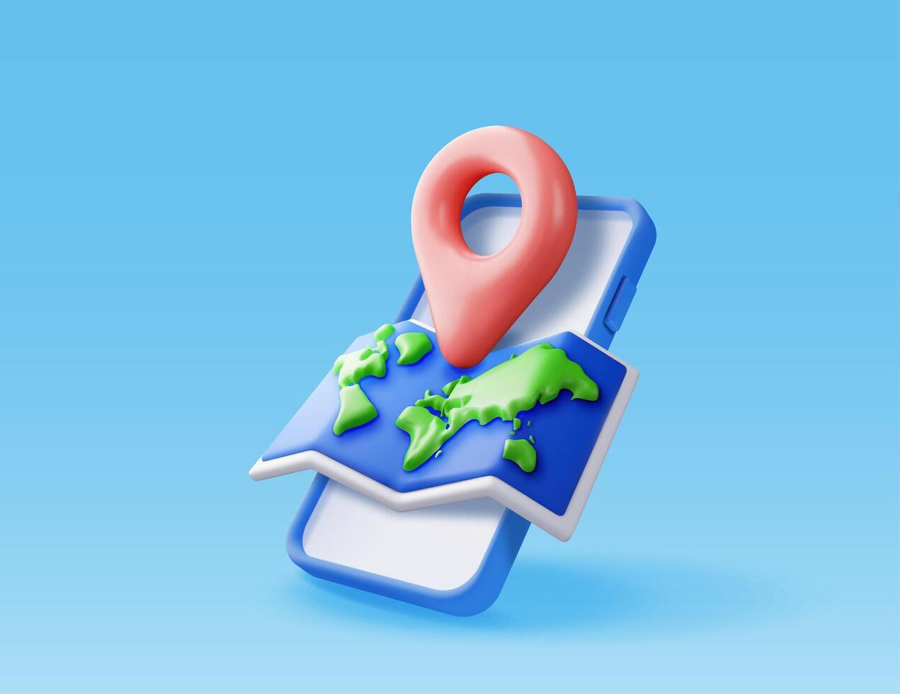 3D location world map and pin in smartphone isolated. Render GPS pointer marker icon. GPS and navigation symbol and phone. Element for map, social media, mobile apps. vector