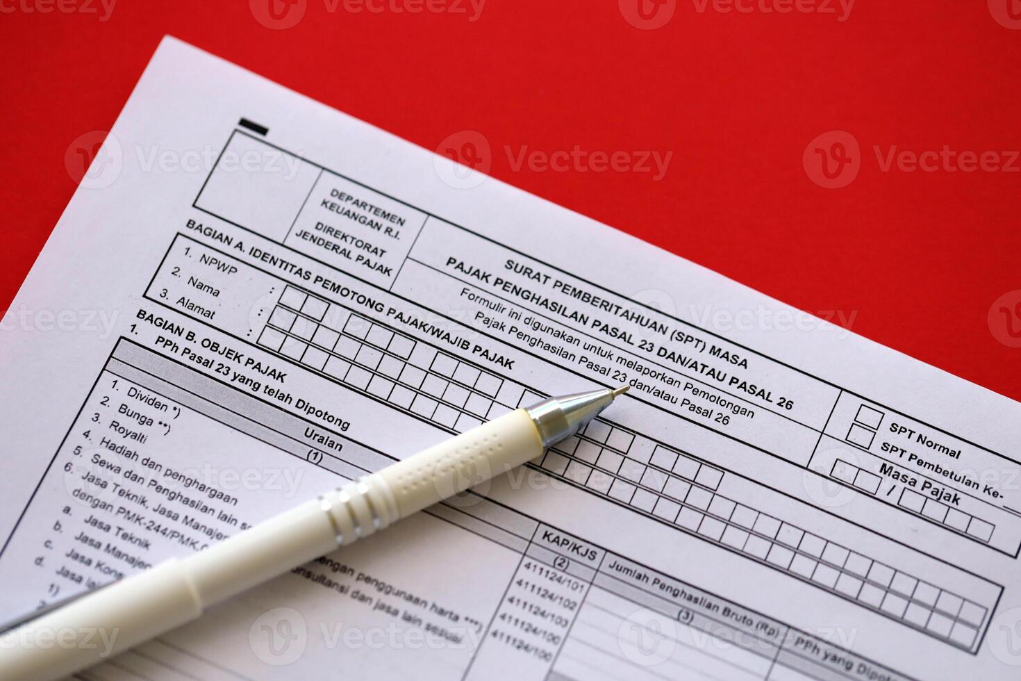 Indonesian tax form notification letter SPT for income tax period article 23 and or article 26 photo