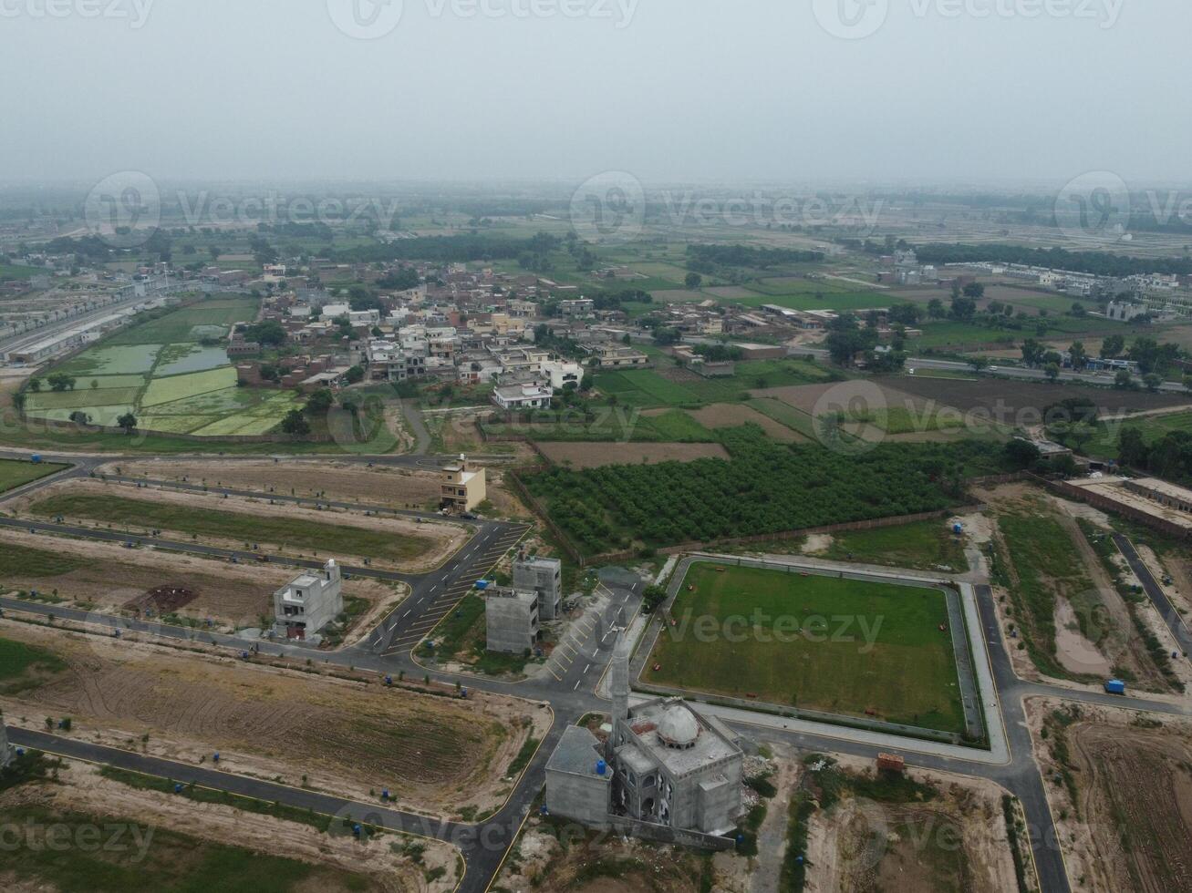 High angle view with drone of West Marina Housing Society in Lahore Pakistan on November 07, 2023 photo