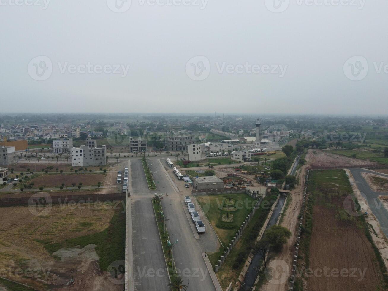 High angle view with drone of West Marina Housing Society in Lahore Pakistan on November 07, 2023 photo