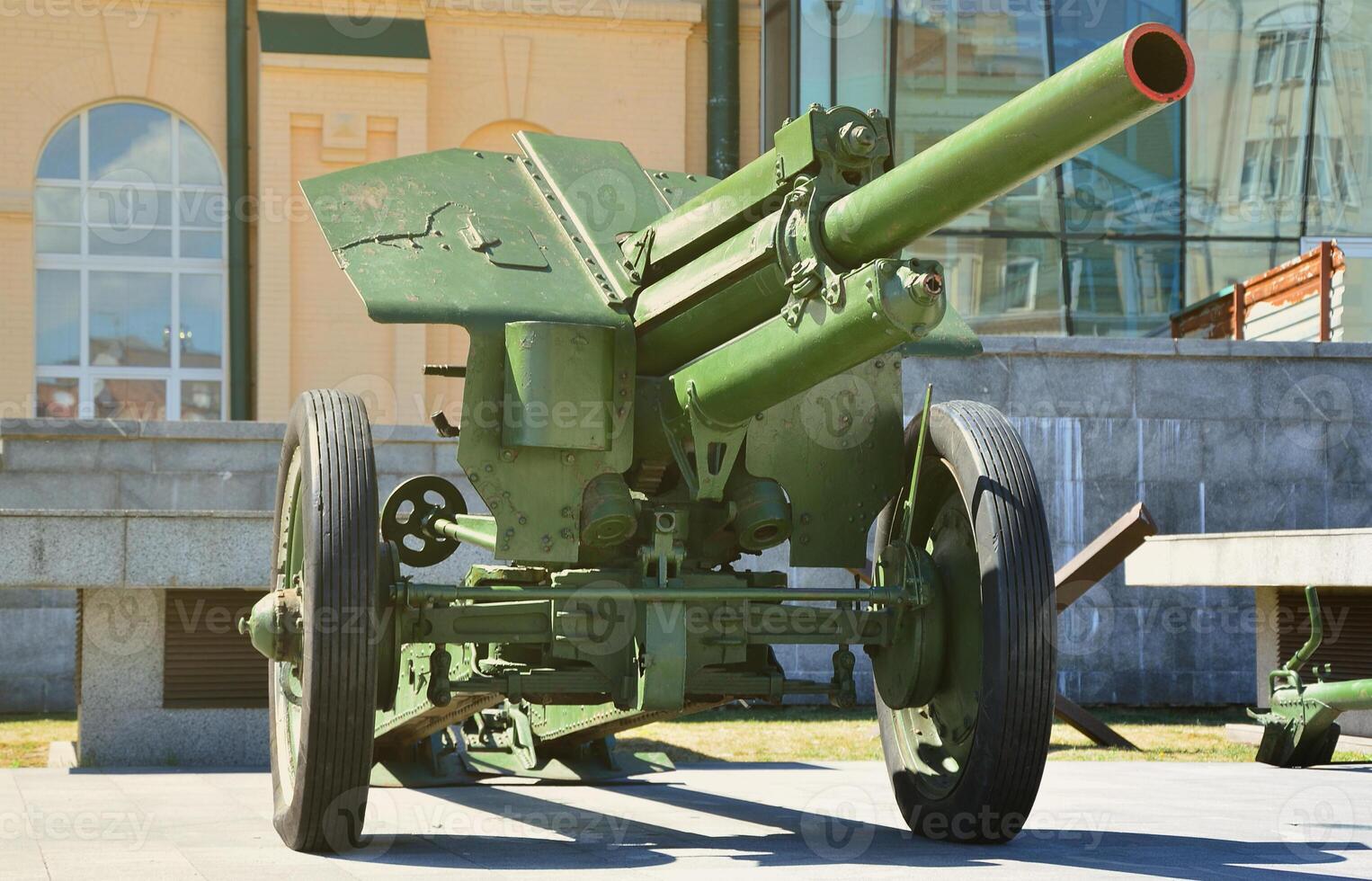 Photo of a portable weapon of the Soviet Union of the Second World War, painted in dark green color