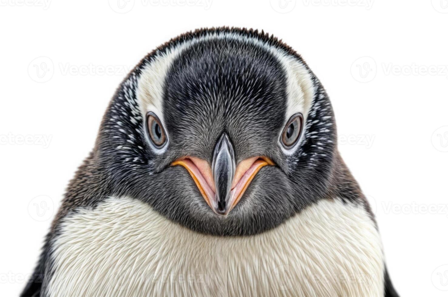 Close-up penguin portrait with distinctive eyes and feathers in wildlife setting photo