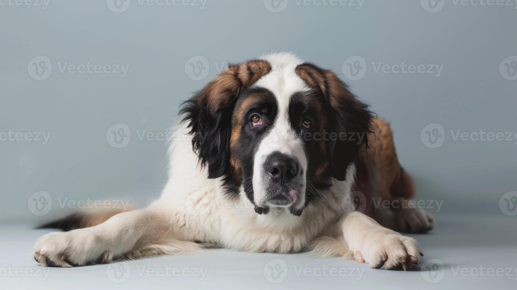 Saint Bernard dog portrait showcasing the large breed's fluffy and gentle nature with calm expressive eyes photo