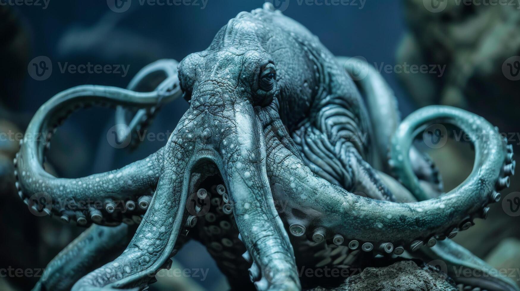 Close-up view of an octopus showcasing its tentacles, marine life, and underwater existence photo