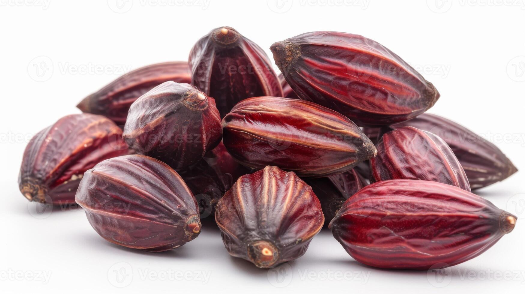 A heap of African kola nuts with a bitter traditional taste and red-brown appearance photo