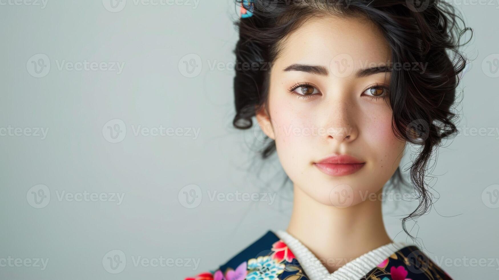 Portrait of a Japanese woman in traditional kimono showcasing beauty and elegance photo