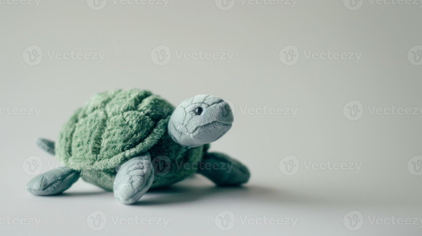 Plush green turtle toy with soft texture and cute design on white background photo