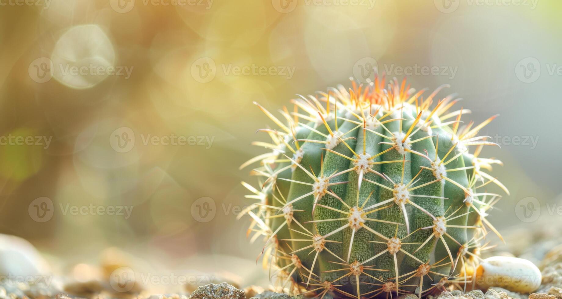 Cactus with sharp spines in a sunlit desert environment with natural bokeh background photo