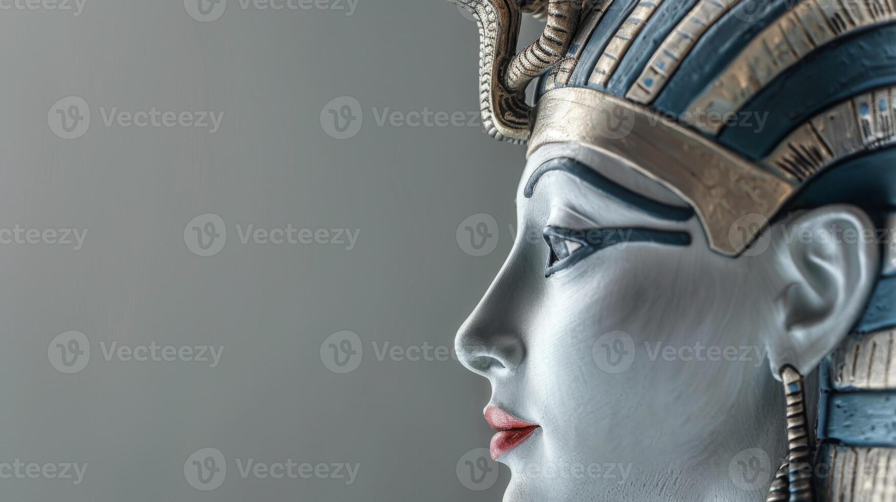 Profile view of an Egyptian Isis statue showcasing art, sculpture, ancient mythology, and goddess symbolism in metallic tones photo