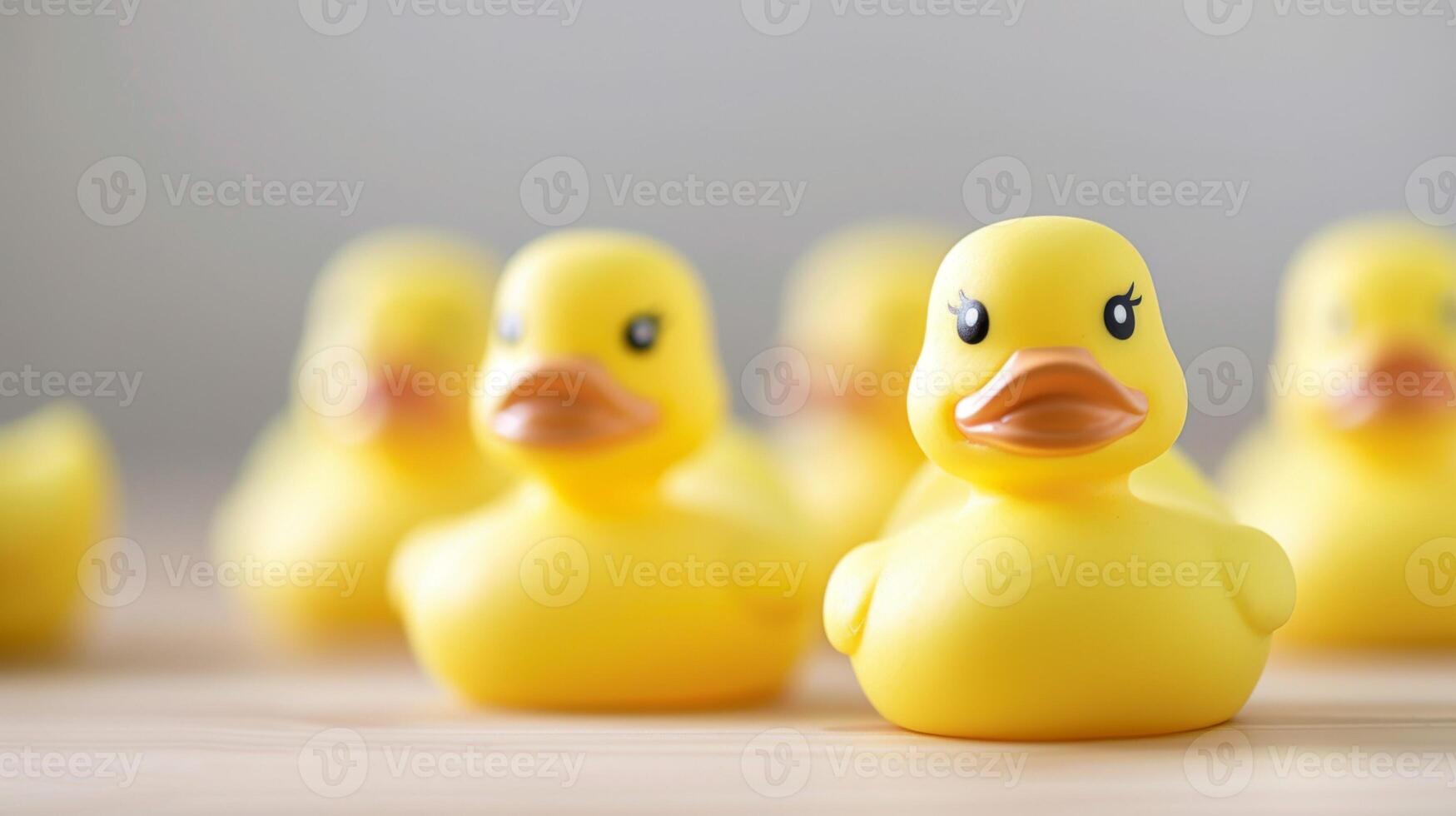 Yellow rubber ducks toys bathtub playful childhood nursery collection photo