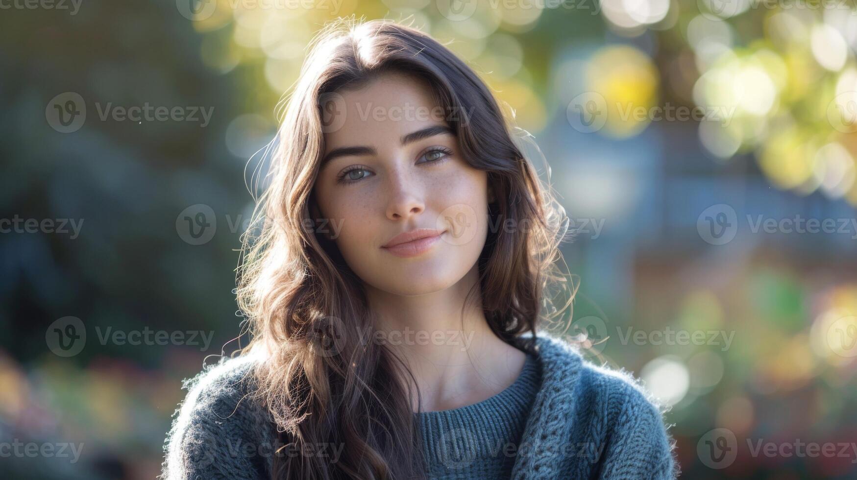 retrato de un joven australiano mujer con natural belleza y un casual Mira en al aire libre Brillo Solar foto