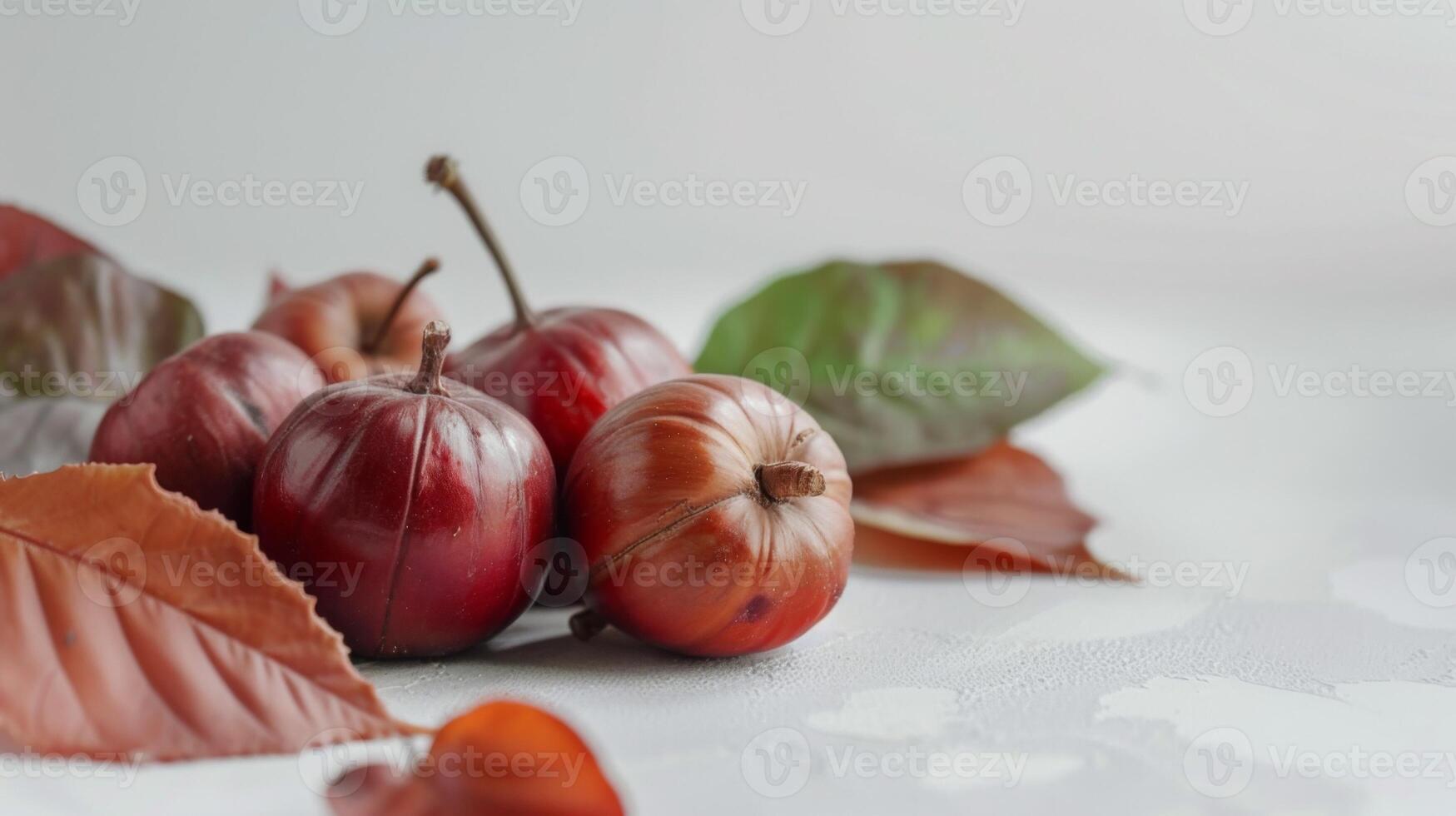 Autumn chestnuts and leaves in a seasonal arrangement with selective focus photo