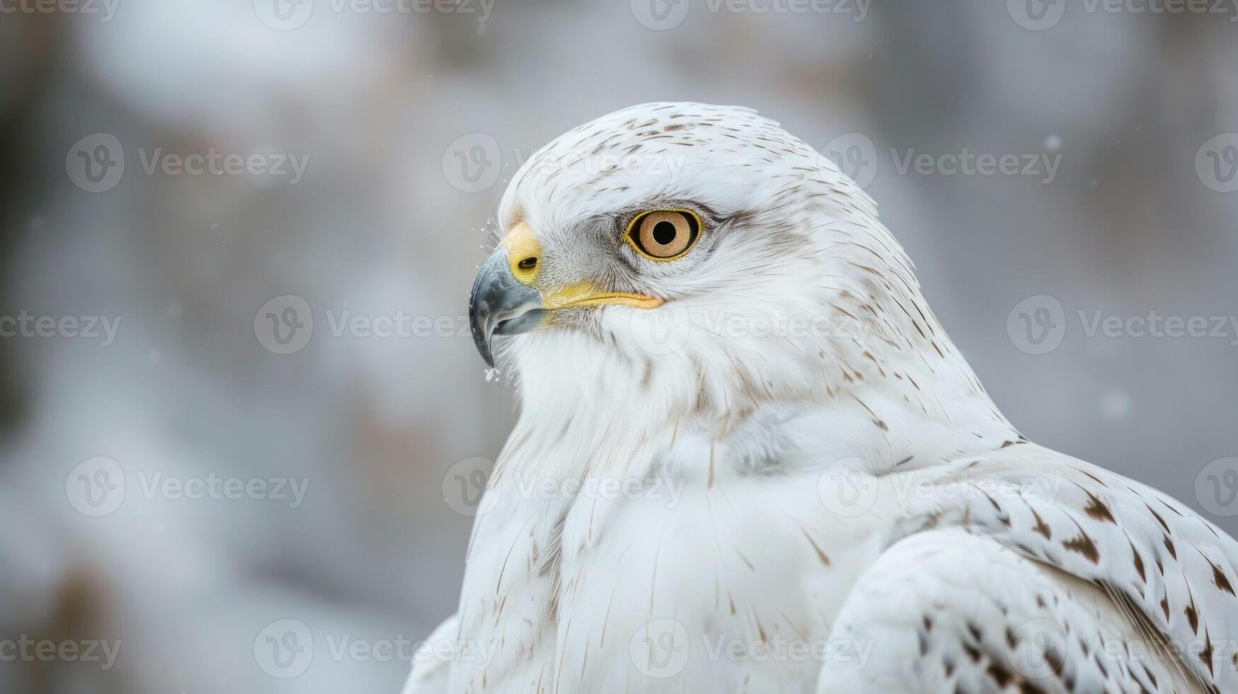 de cerca retrato de un majestuoso águila con agudo ojos y detallado plumas en natural Nevado ambiente foto
