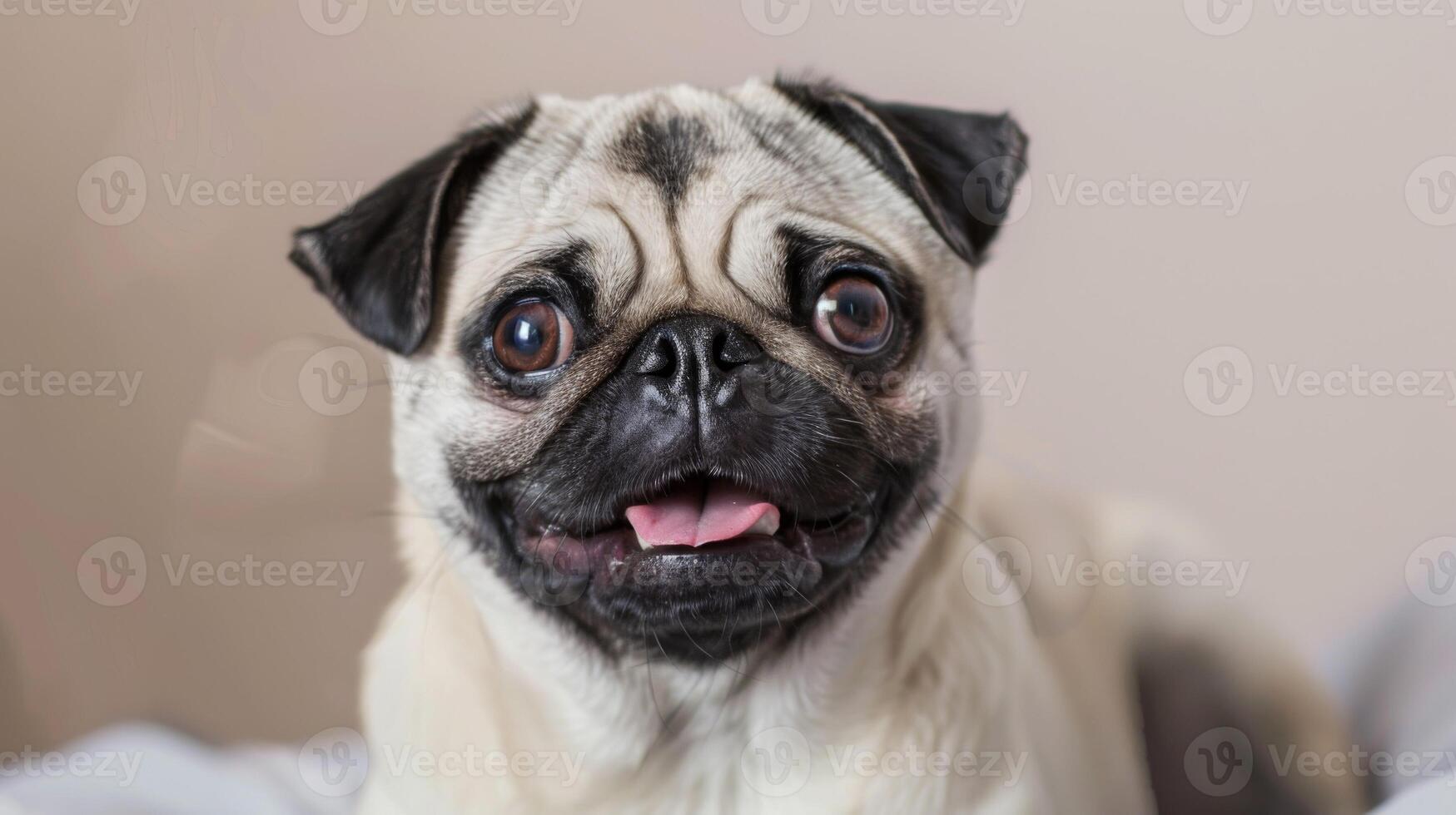 Close-up portrait of a cute Pug dog with a funny expression and wrinkled face photo