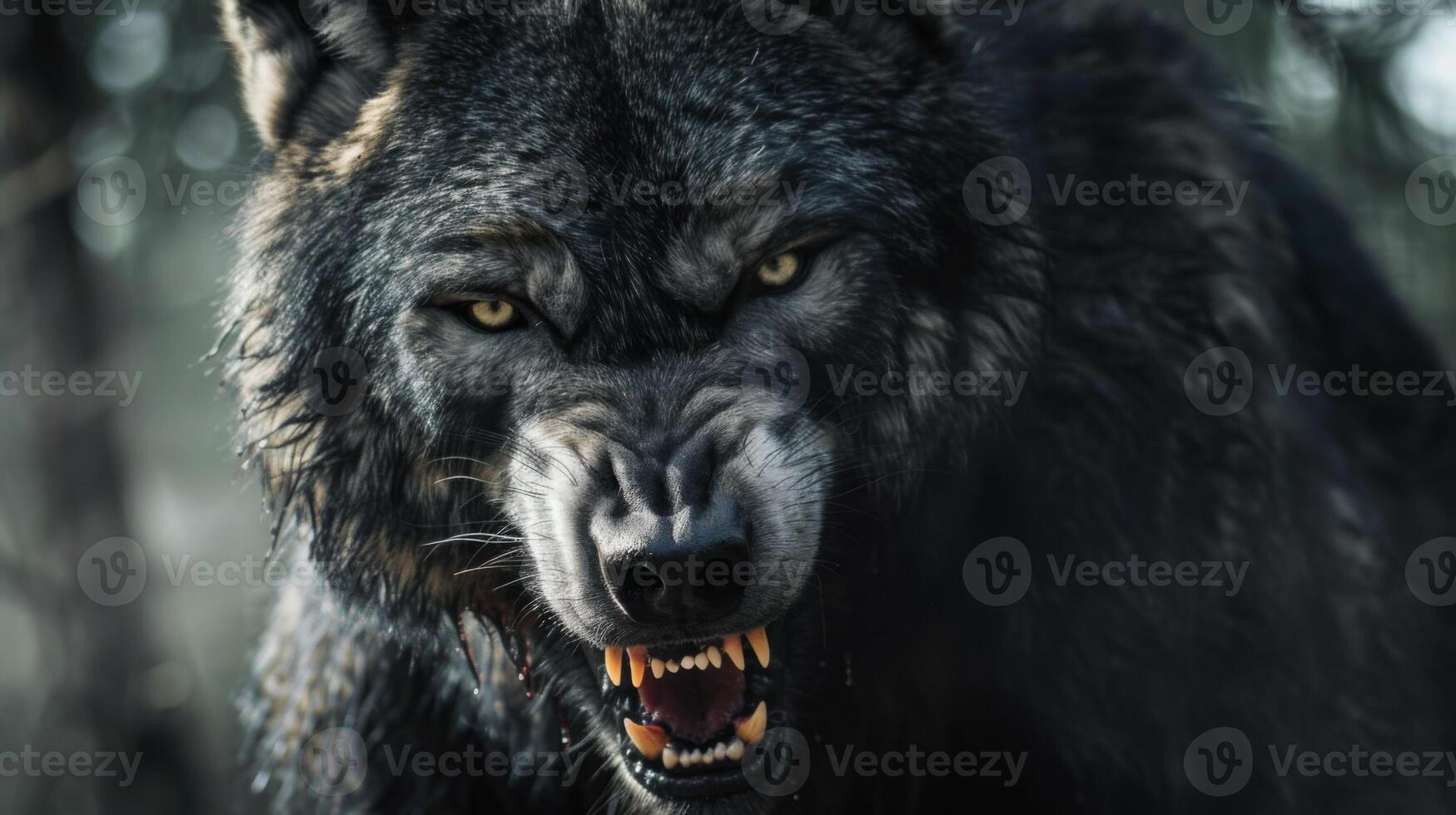 Werewolf monster snarling with mythic creature fierceness and fantasy teeth aggression photo