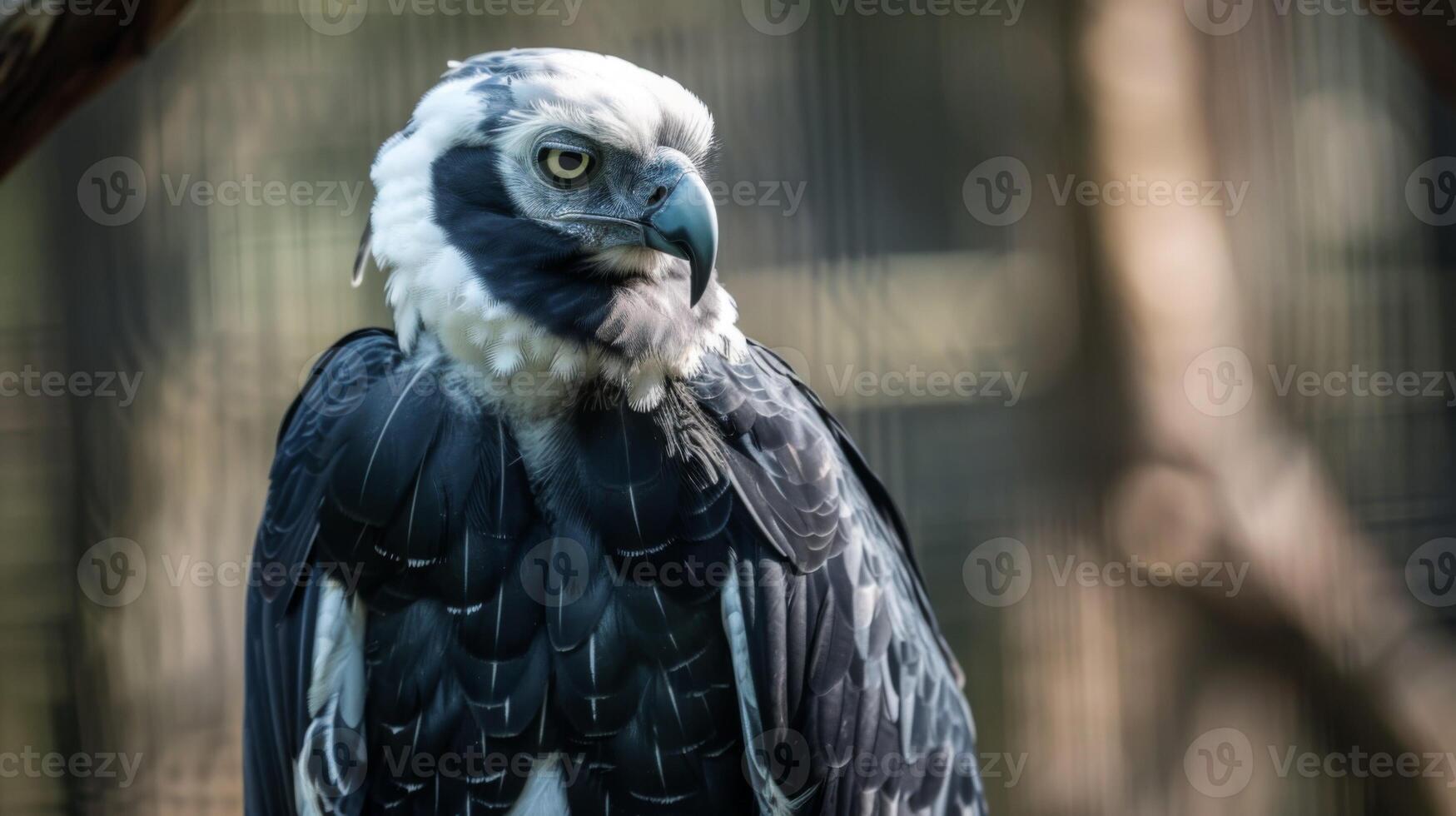 Close-up harpy eagle with fierce eyes and detailed feathers portrays wildlife majesty in nature photo