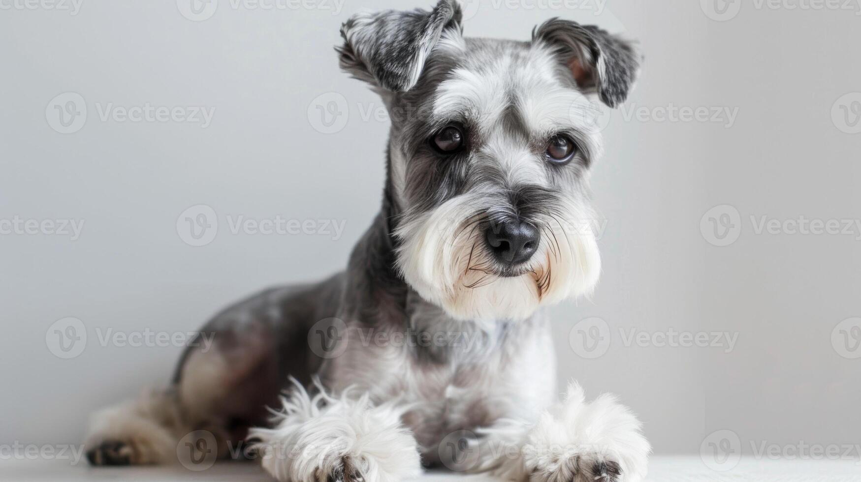Miniature Schnauzer portrait showing dog's expressive eyes and cute whiskers with soft fur photo