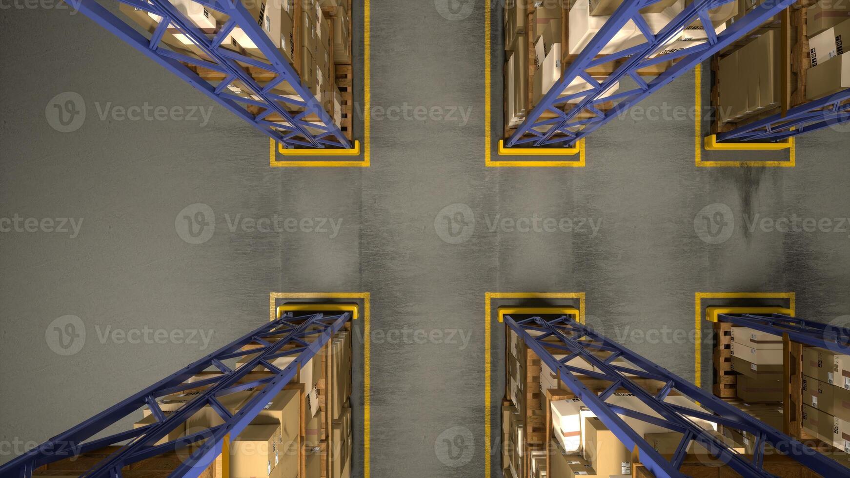 Industrial racks an shelves in distribution center filled with packages, storage facility preparing retail commerce goods for shipment. Logistical import export system. photo