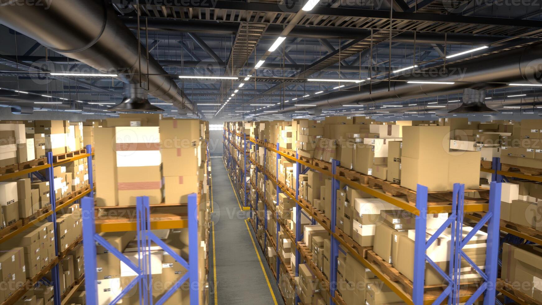 Managing storage in depot operating in supply chain logistical sector, storing retail packages with transaction record labels. Invoices tracking codes assigned to merchandise. photo