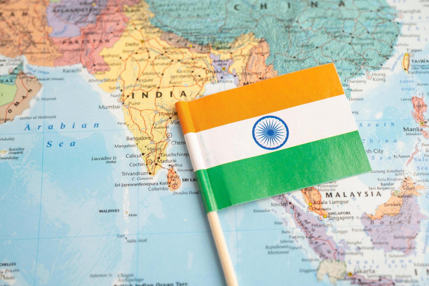 Bangkok, Thailand December 7, 2023, India flag on world map. photo