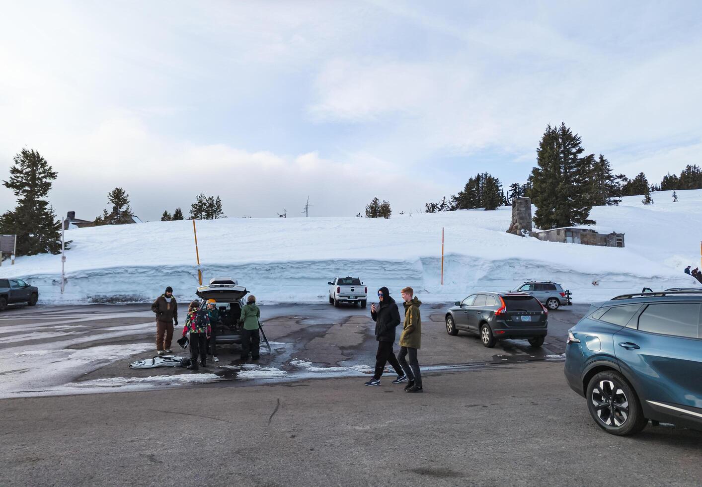 Timberline Plateau, Oregon, USA - 02.25.2024 Parking lot on the Timberline Plateau. The vicinity of Mount Hood. photo
