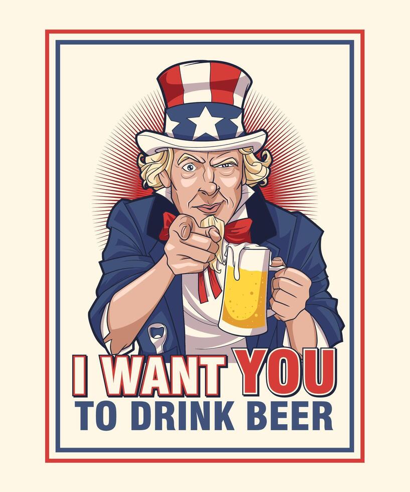 I WANT YOU TO DRINK BEER Vintage Illustration Design vector