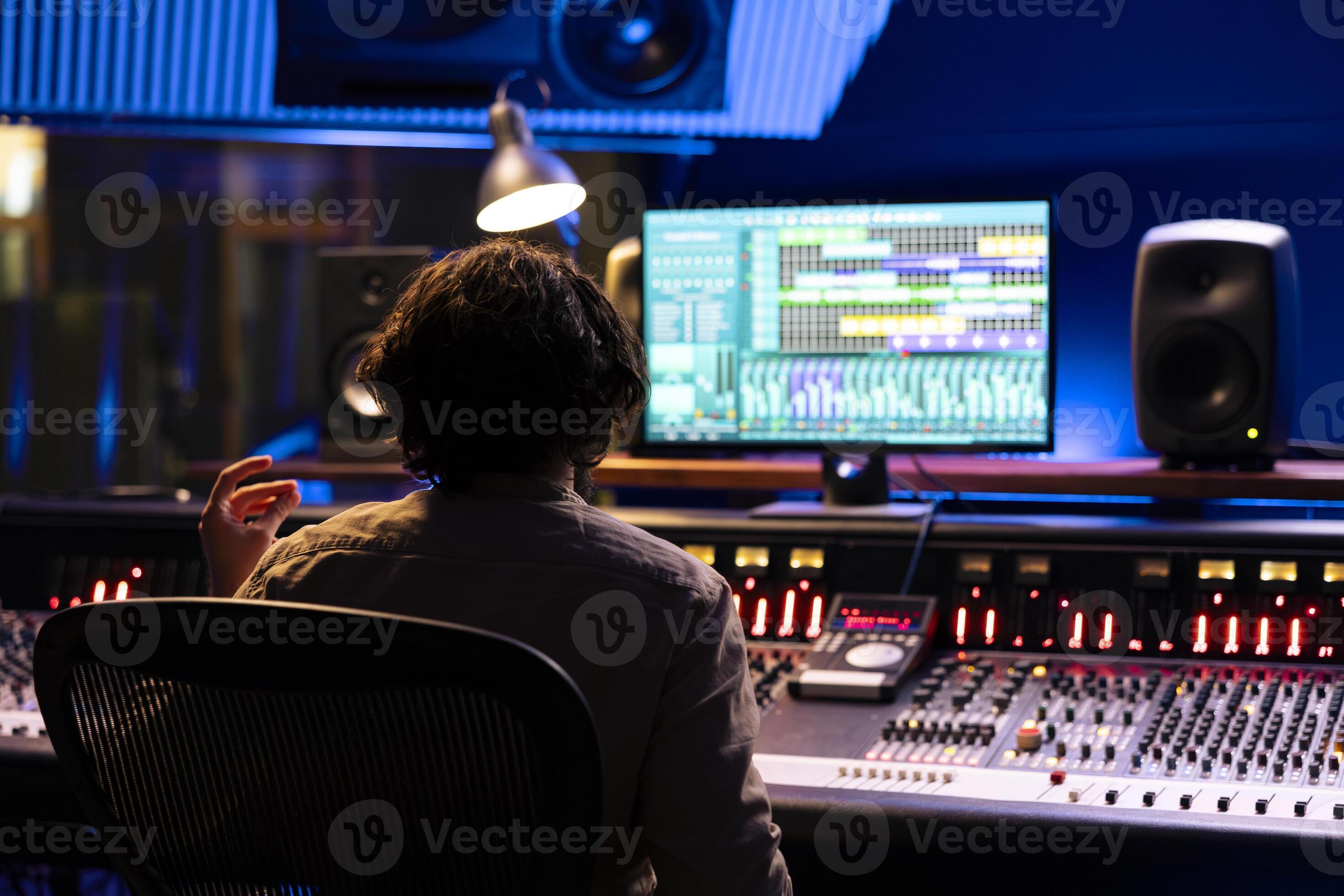 Audio expert working on editing music with daw software interface