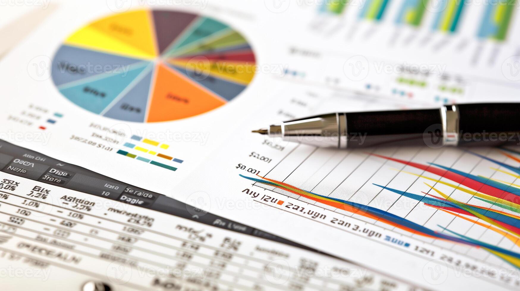 Pen on chart or graph paper. Financial, account, statistics and business data concept. photo