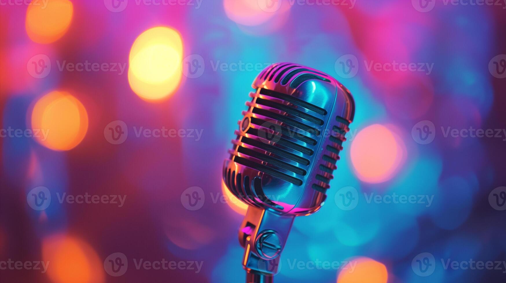 Microphone record sound in professional music voice studio on abstract background. photo