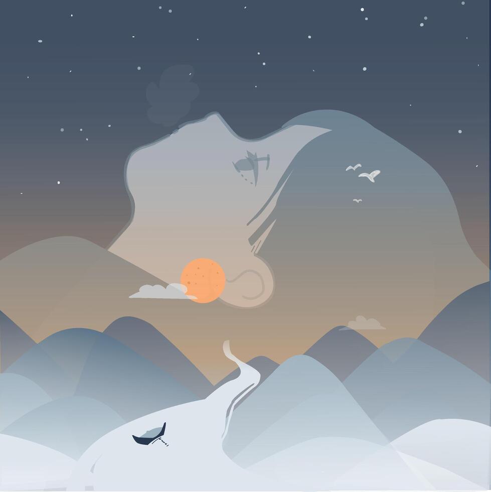 mountain girl anime illustration vector