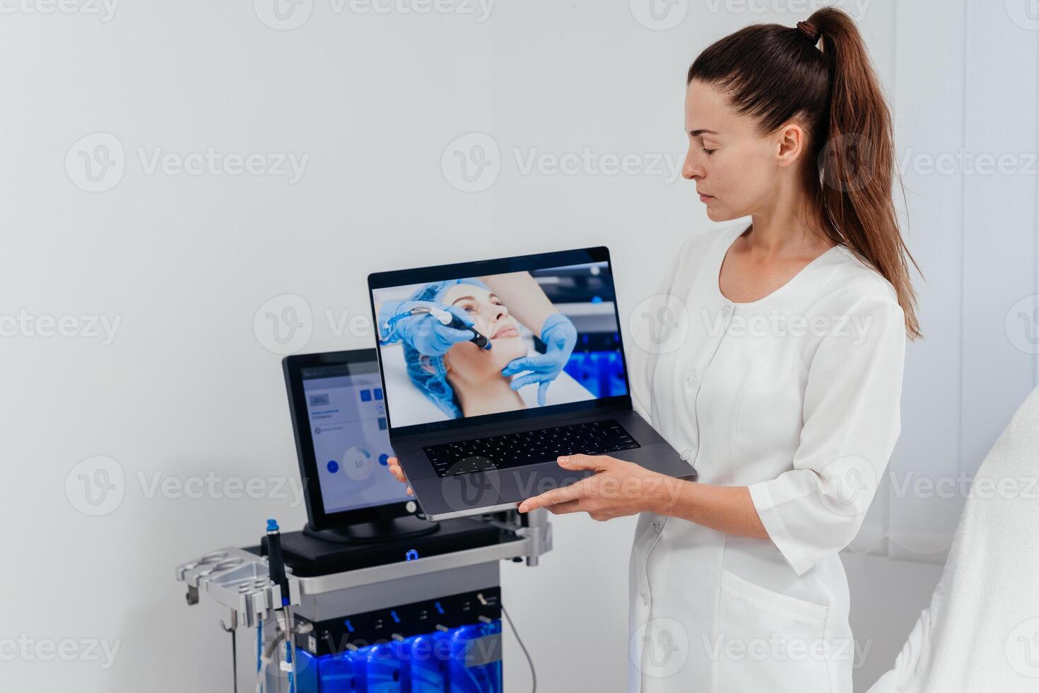 Facial skin care machine in spa clinic for anti-aging or acne treatment. The concept of aesthetic medicine, beauty tools, latest technologies in beauty industry photo