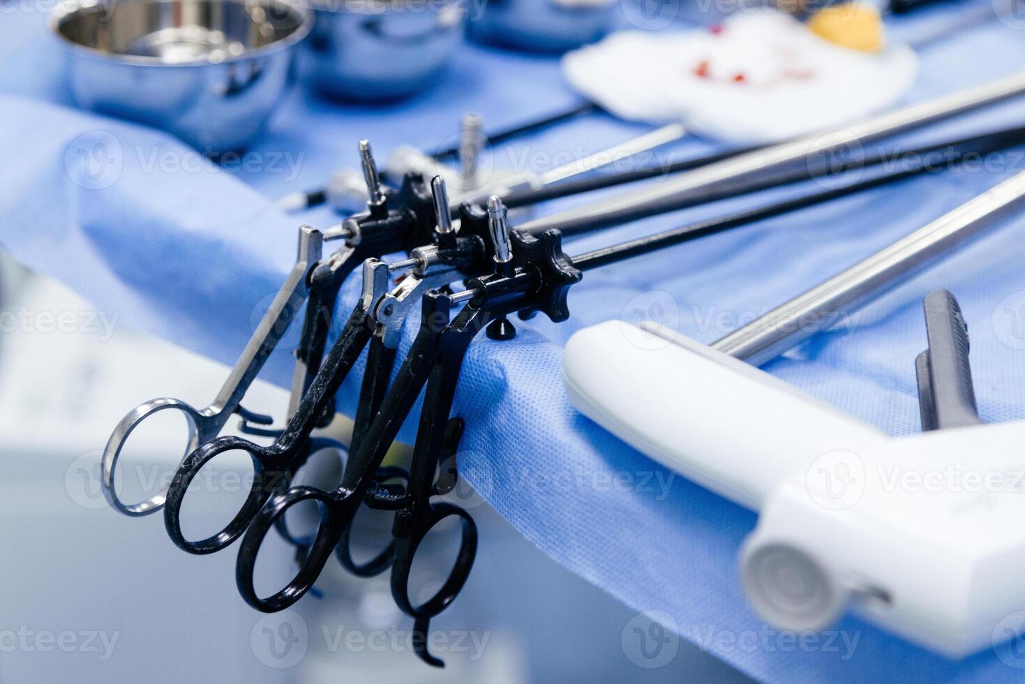 Preparation of sterile instruments for endoscopic surgery. Instruments for gastroscopy and colonoscopy close-up. High quality photo