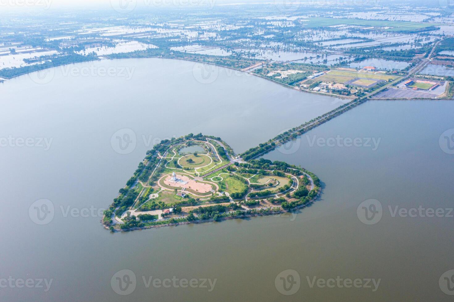 Aerial top view of Heart shaped island at daytime in Thung Talayluang in Sukhothai,Thailand. photo