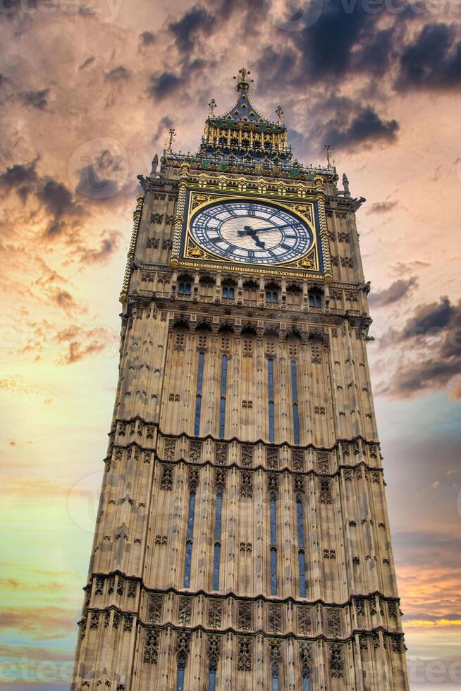 Big Ben and Houses of parliament at sunset in London, UK. photo