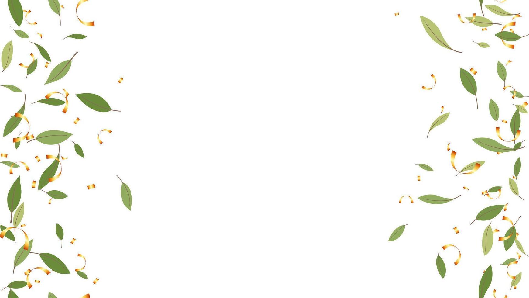 Green leaves frame background and gold confetti illustration vector