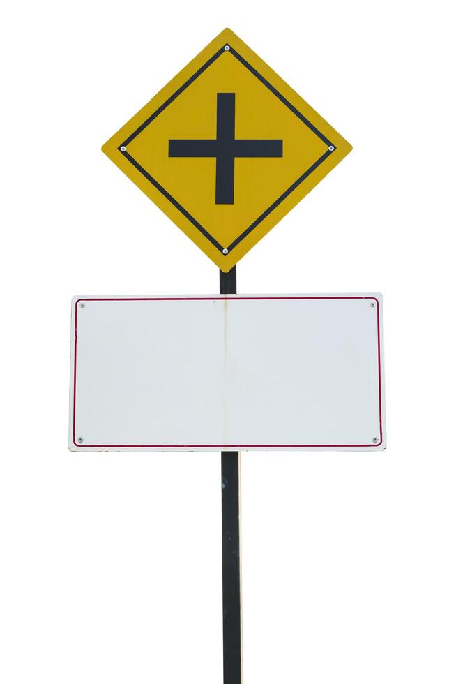 traffic sign indicating an intersection ahead isolated on white background photo