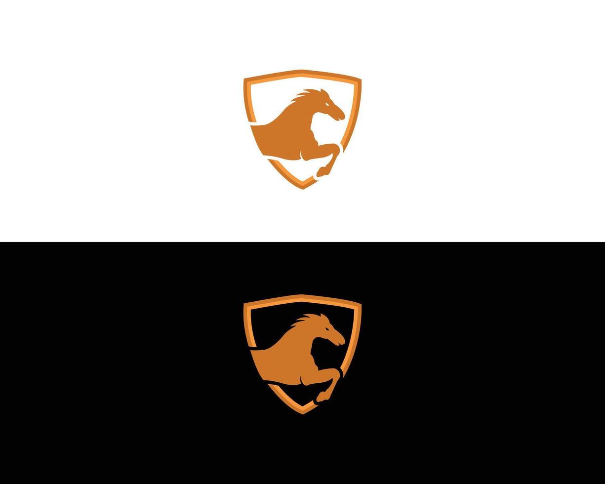 Shield horse jumping logo design template. vector