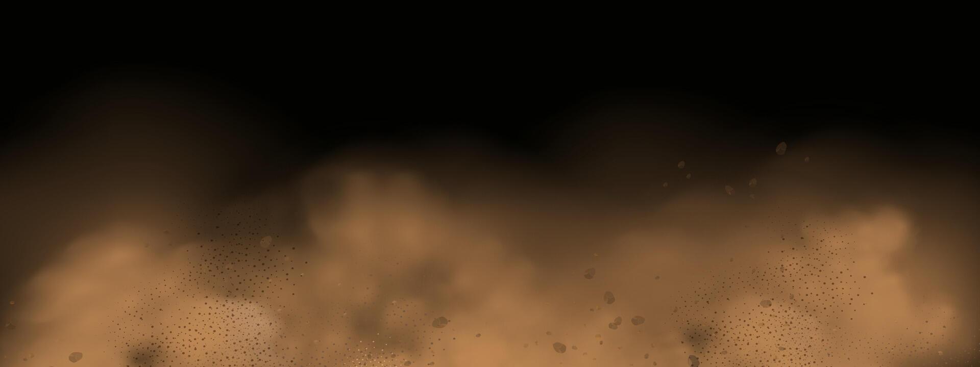 Background of a sand explosion with dirt and cloud smoke. Brown sandstorm splash and dirty ground with a textured wind effect.Yellow flying particles and stone. vector