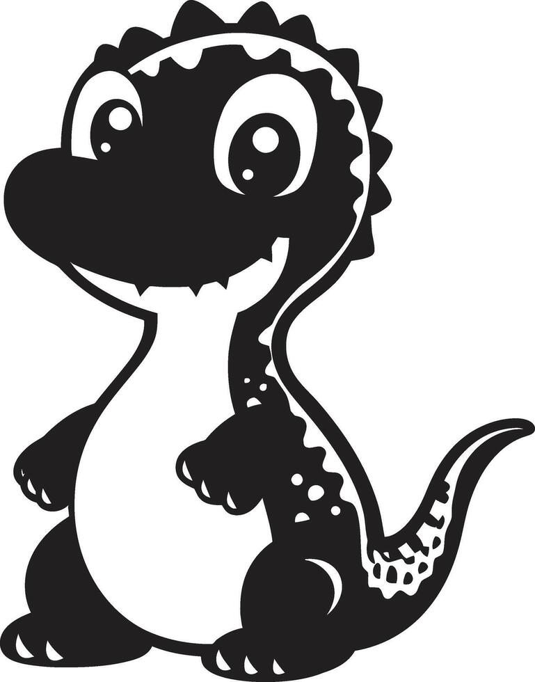 Smiling Dino Chic Black Cartoon Sweet Dino Hug Cute Black vector