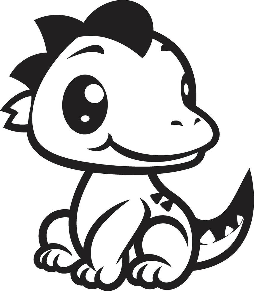 Charming Dino Elegance Black Friendly Dino Face Black vector