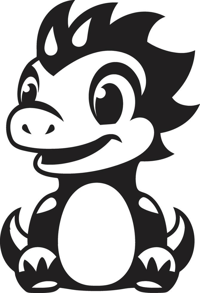 Friendly Dino Chic Black Cuddly Dino Charm Black Cartoon vector
