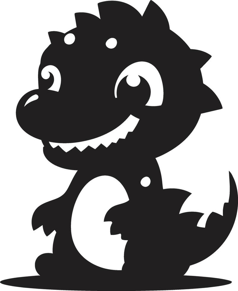 Friendly Dino Face Black Cuddly Dino Charm Cute Black vector